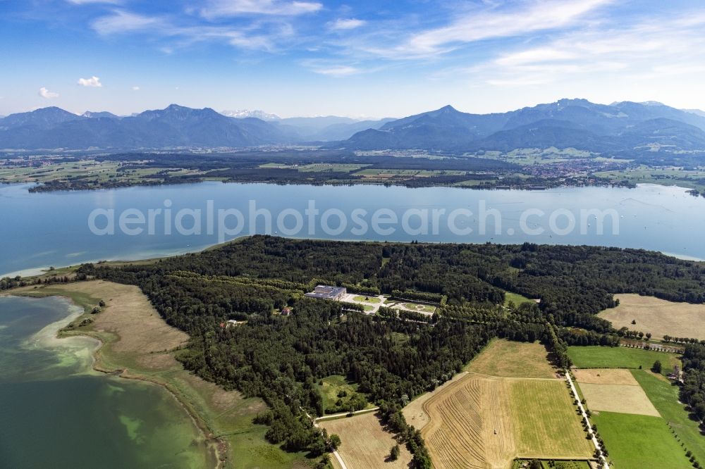 Aerial photograph Chiemsee - Lake Island Herreninsel on the Chiemsee in the state Bavaria, Germany