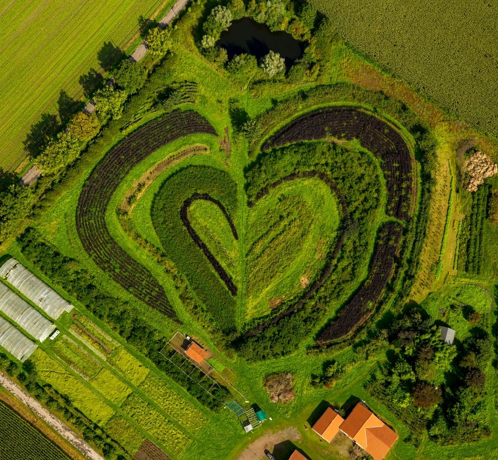 Waltrop from the bird's eye view: Heart-shaped planting in Markfelder Weg in Waltrop