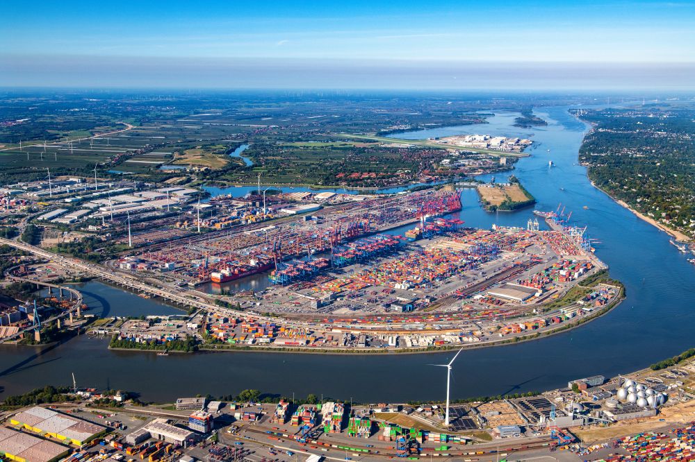 Hamburg from above - HHLA Logistics Container Terminal Burchardkai in the Port of Hamburg harbor in Hamburg in Germany