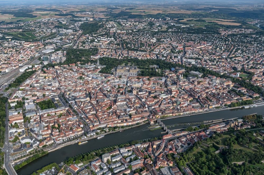 Würzburg from above - Historic old town area and city center with Main in Wuerzburg in the state Bavaria, Germany