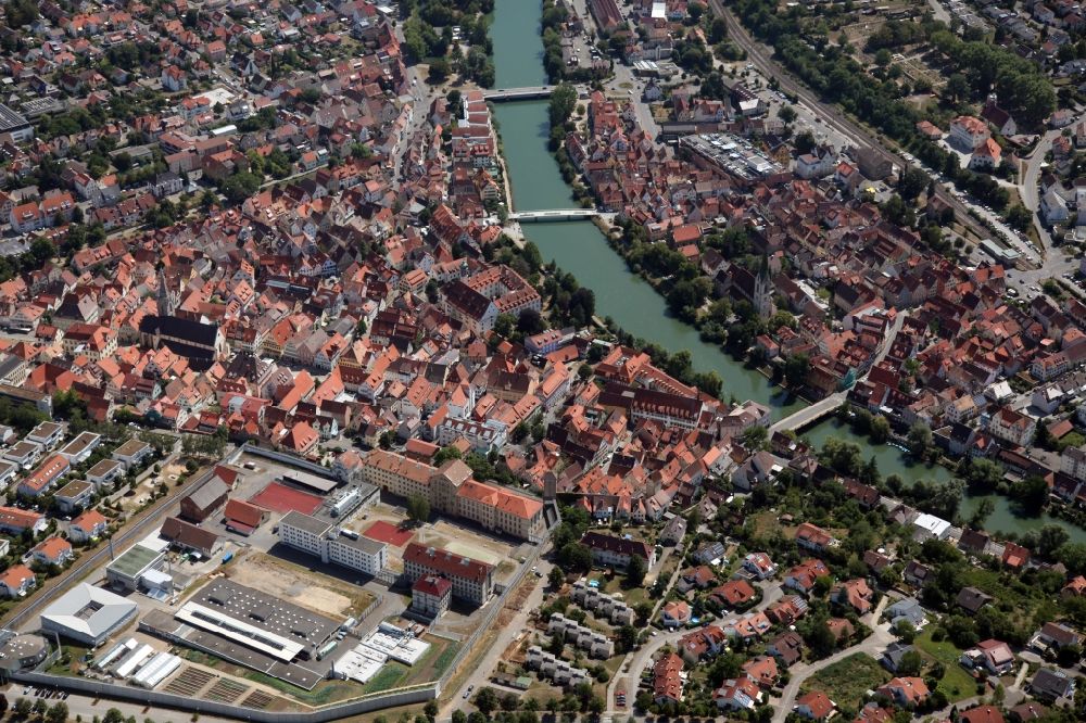 Rottenburg am Neckar from the bird's eye view: The city center in the downtown area with the Sankt Martin Cathedral in Rottenburg am Neckar in the state Baden-Wuerttemberg