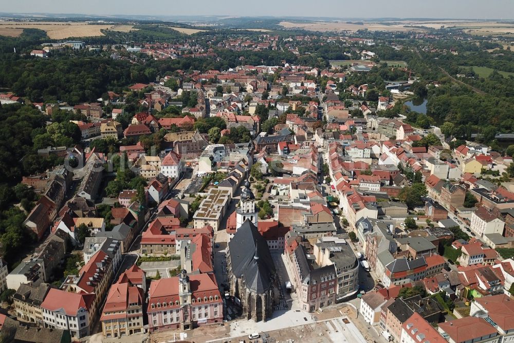Aerial photograph Weißenfels - View of the historical city of the town Weissenfels in Saxony-Anhalt, Germany with the church Marienkirche
