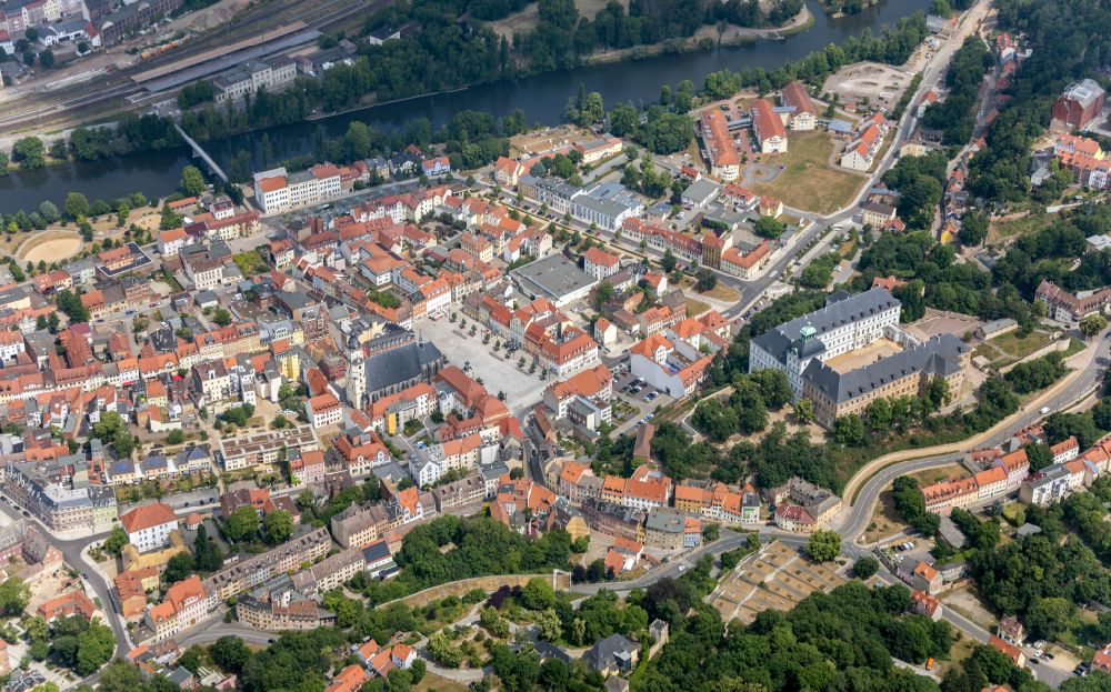 Aerial photograph Weißenfels - View of the historical city of the town Weissenfels in Saxony-Anhalt, Germany with the church Marienkirche