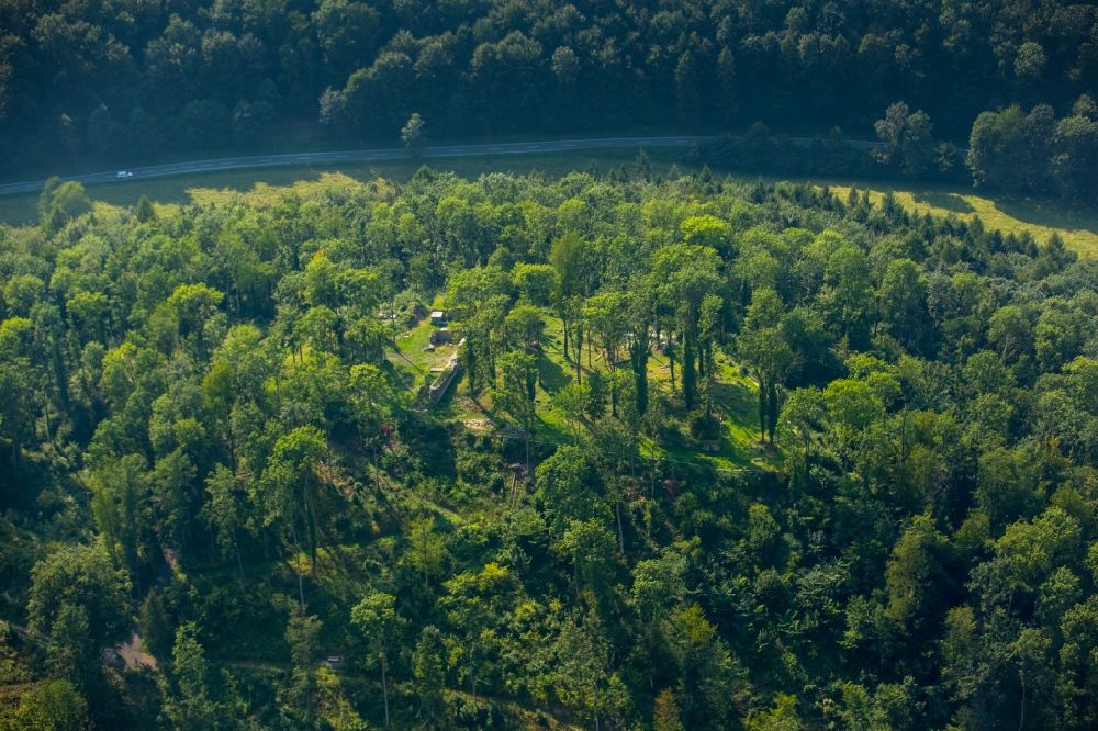 Aerial image Arnsberg - Walls in a forest on the edge of Arnsberg in the state of North Rhine-Westphalia. Arnsberg is located in the Sauerland region and surrounded by hills and forest