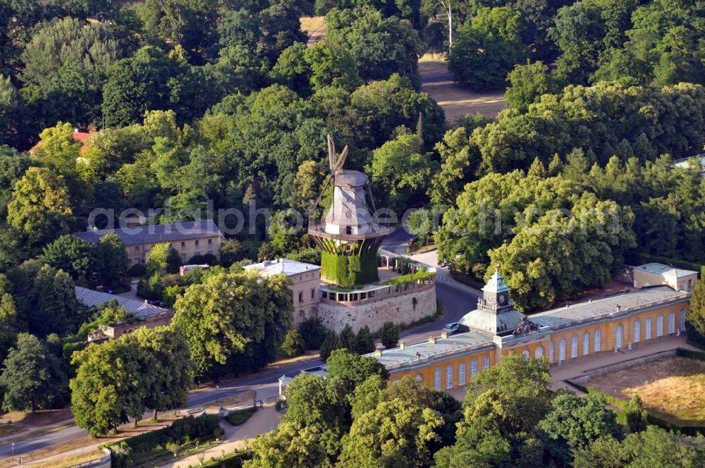 Aerial photograph Potsdam - View of the Historic Mill of Sanssouci in Potsdam in the state Brandeburg