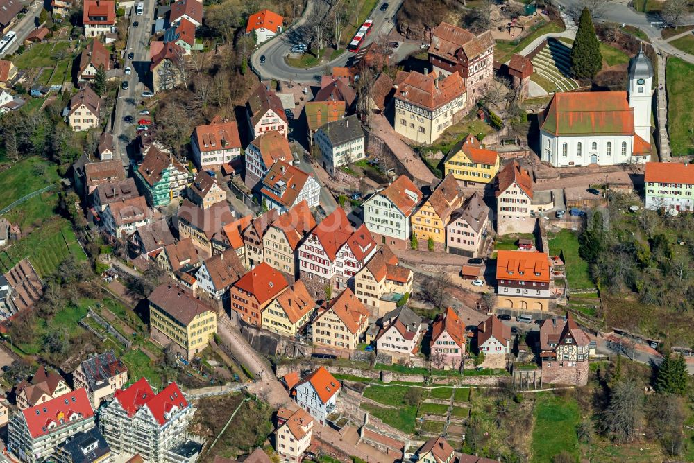 Altensteig from the bird's eye view: Town View of the streets and houses of the residential areas in Altensteig in the state Baden-Wuerttemberg, Germany