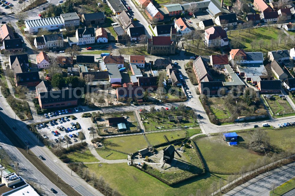 Aerial photograph Berlin - Historic windmill Bockwindmuehle Marzahn in the district Marzahn in Berlin, Germany