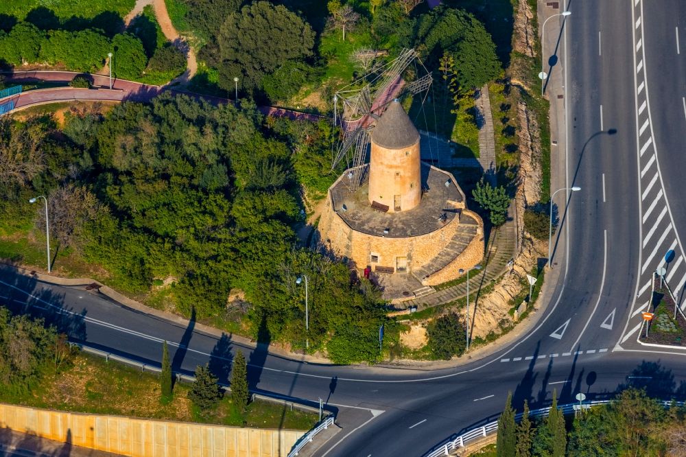 Aerial photograph Calvia - Historic windmill MolA? de Santa Ponca in Calvia in Balearische Insel Mallorca, Spain