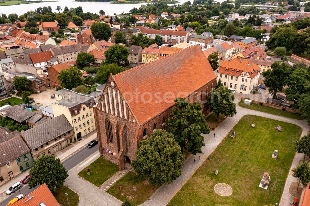 Angermünde from above - Historic church complex der Franziskaner-Klosterkirche Peter and Paul in Angermuende in the state Brandenburg, Germany