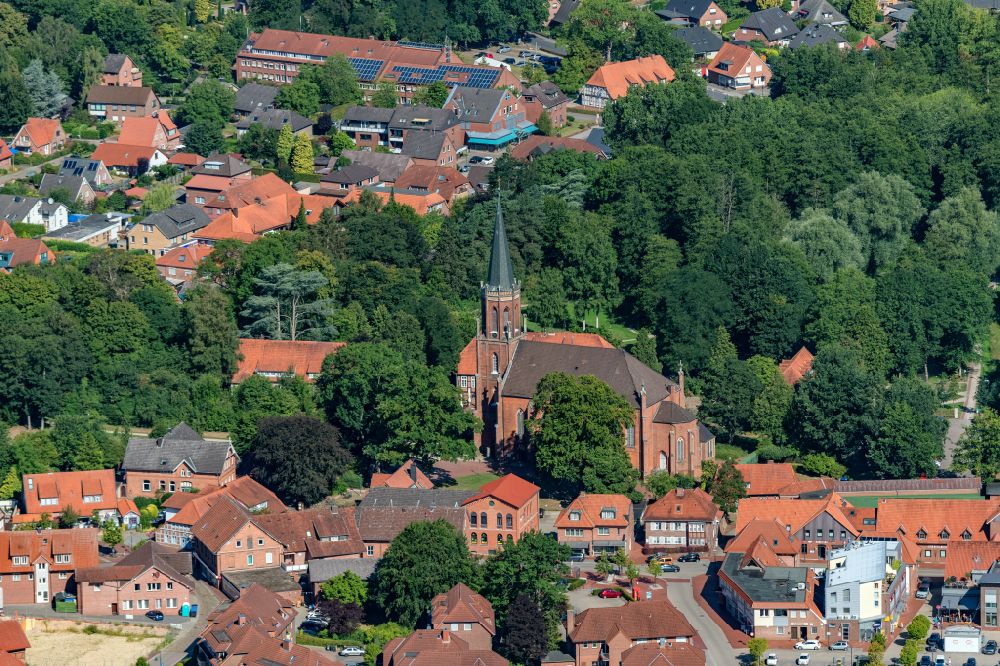 Aerial photograph Harsefeld - Historic church complex St. Marien- and Bartholomaei in Harsefeld in the state Lower Saxony, Germany