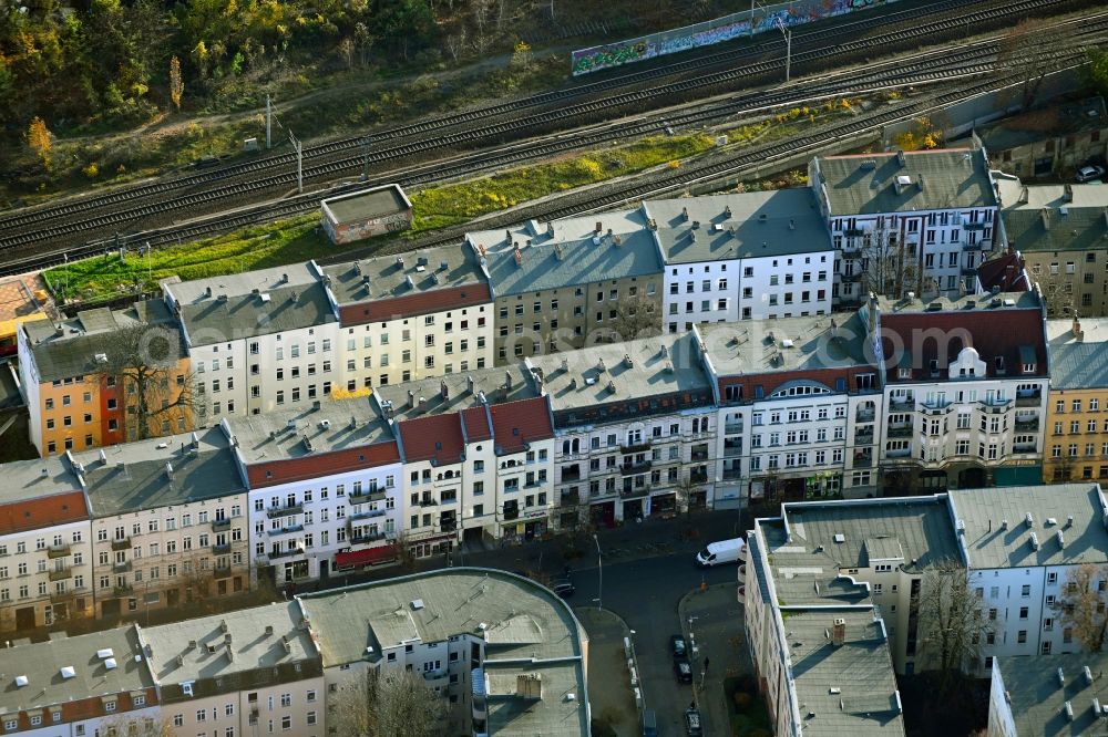 Berlin from above - Historic residential building complex along the Florastrasse in the district Pankow in Berlin, Germany
