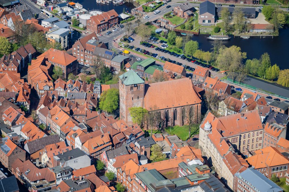 Stade from above - Historic church complex St. Wihadi in Stade in the state Lower Saxony, Germany