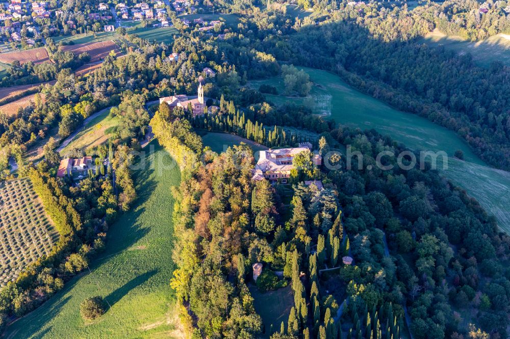 Aerial image Chiesa Albinea - Historic church complex of Chiesa della Nativita della Beata Vergine Maria in Chiesa Albinea in Emilia-Romagna, Italy
