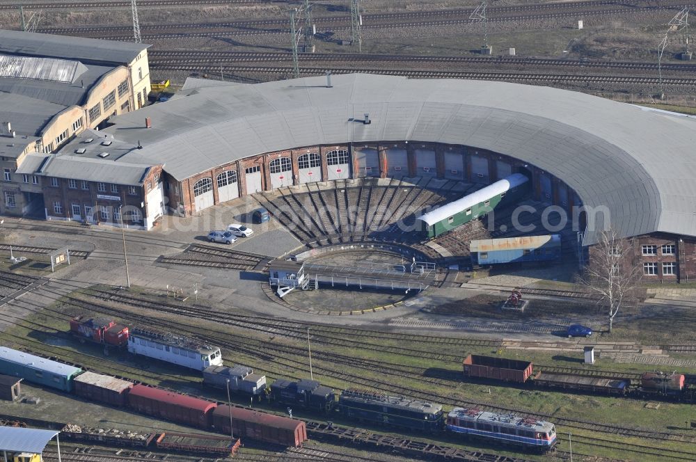 Aerial image Wittenberge - Historical railway workshop in Wittenberge in Brandenburg