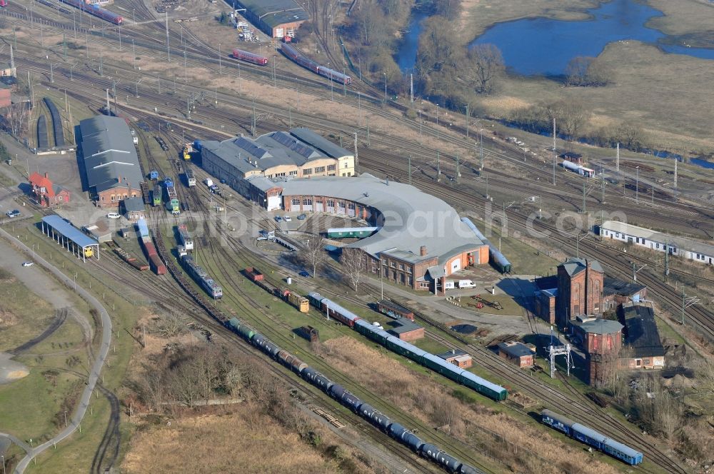 Aerial photograph Wittenberge - Historical railway workshop in Wittenberge in Brandenburg