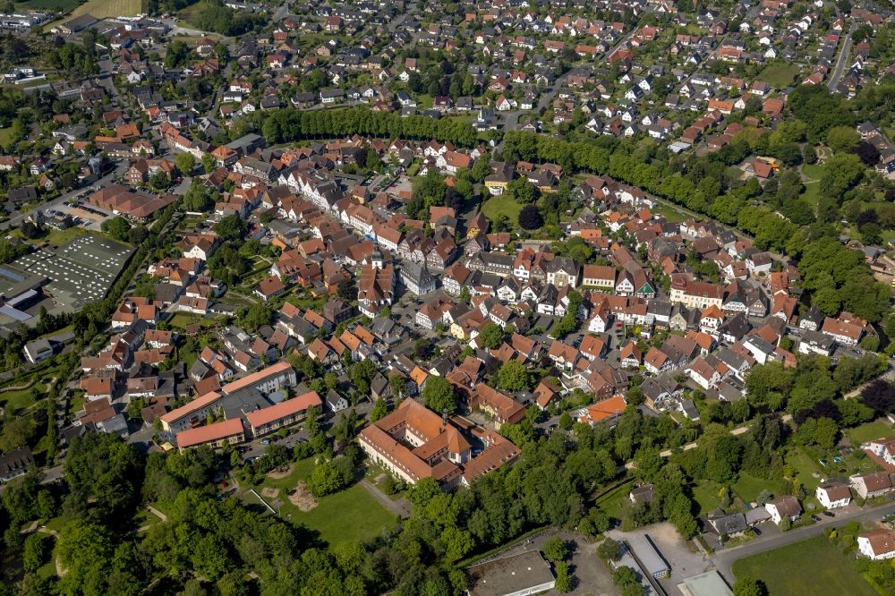 Rietberg from above - View of the round historical citycore of Rietberg in the state North Rhine-Westphalia
