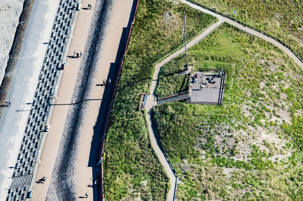 Aerial photograph Norderney - Historical stock anchor Geogshoehe on the dune on the north beach on the island of Norderney in the state of Lower Saxony, Germany