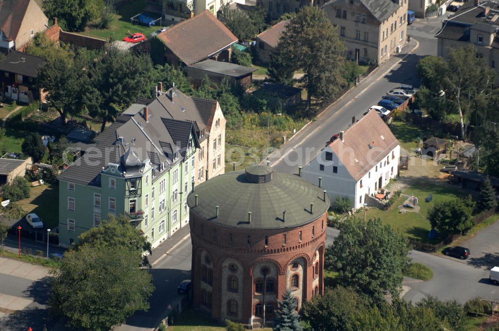 Aerial image Zittau - Blick auf den Historischen Wasserturm von Zittau in Sachsen. Zittau liegt in der Oberlausitz und ist eine Große Kreisstadt im Landkreis Görlitz. Der Historische Wasserturm ist ein zyklopisch verlegtes Bruchsteinmauerwerk, das 1863 erbaut wurde. Kontakt: Große Kreisstadt Zittau, Tel. +49 (0) 35 83 75 20,