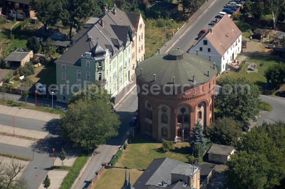 Aerial photograph Zittau - Blick auf den Historischen Wasserturm von Zittau in Sachsen. Zittau liegt in der Oberlausitz und ist eine Große Kreisstadt im Landkreis Görlitz. Der Historische Wasserturm ist ein zyklopisch verlegtes Bruchsteinmauerwerk, das 1863 erbaut wurde. Kontakt: Große Kreisstadt Zittau, Tel. +49 (0) 35 83 75 20,