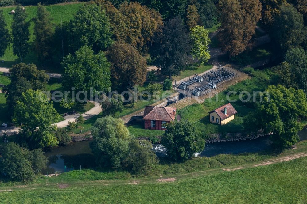 Aerial image Bad Kissingen - Historical pumping station of the old saltworks Untere Saline in Bad Kissingen in the state Bavaria, Germany