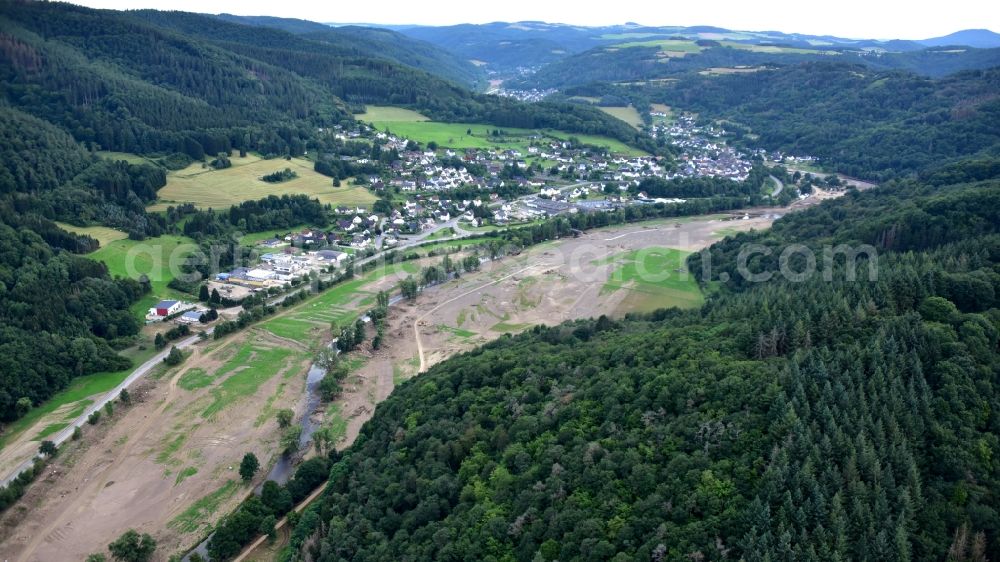 Aerial image Hönningen - Hoenningen (Ahr) after the flood disaster in the Ahr valley this year in the state Rhineland-Palatinate, Germany