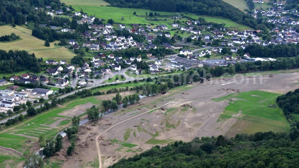 Aerial photograph Hönningen - Hoenningen (Ahr) after the flood disaster in the Ahr valley this year in the state Rhineland-Palatinate, Germany