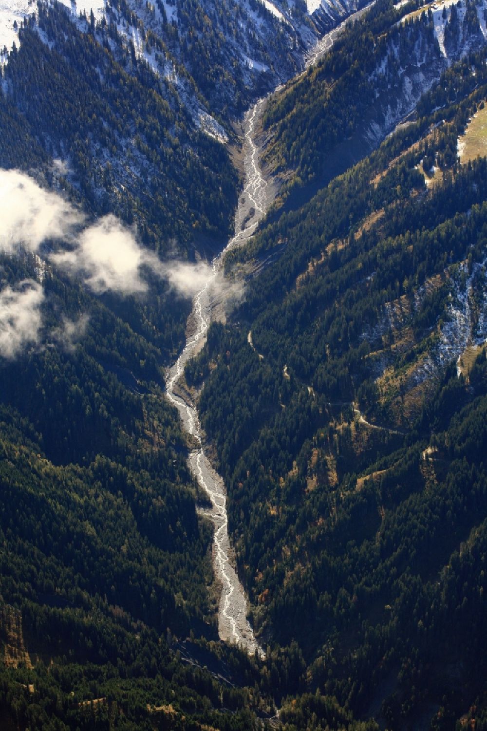 Aerial image Furna - Valley in the high mountains of the Swiss Alps in Furna in the canton Graubuenden, Switzerland