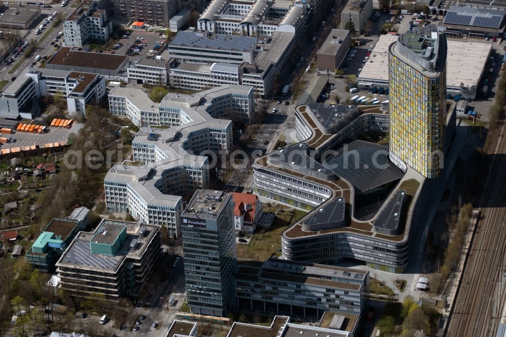 Aerial photograph München - High-rise ensemble of ADAC Zentrale in the district Sendling-Westpark in Munich in the state Bavaria, Germany