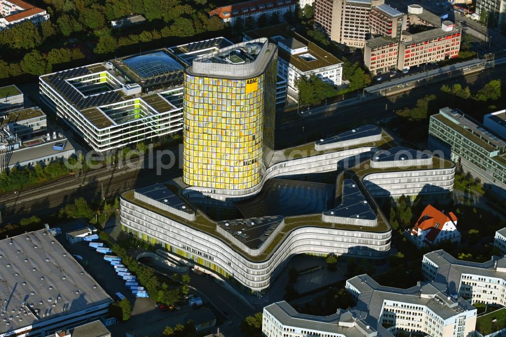 München from the bird's eye view: High-rise ensemble of ADAC Zentrale in the district Sendling-Westpark in Munich in the state Bavaria, Germany