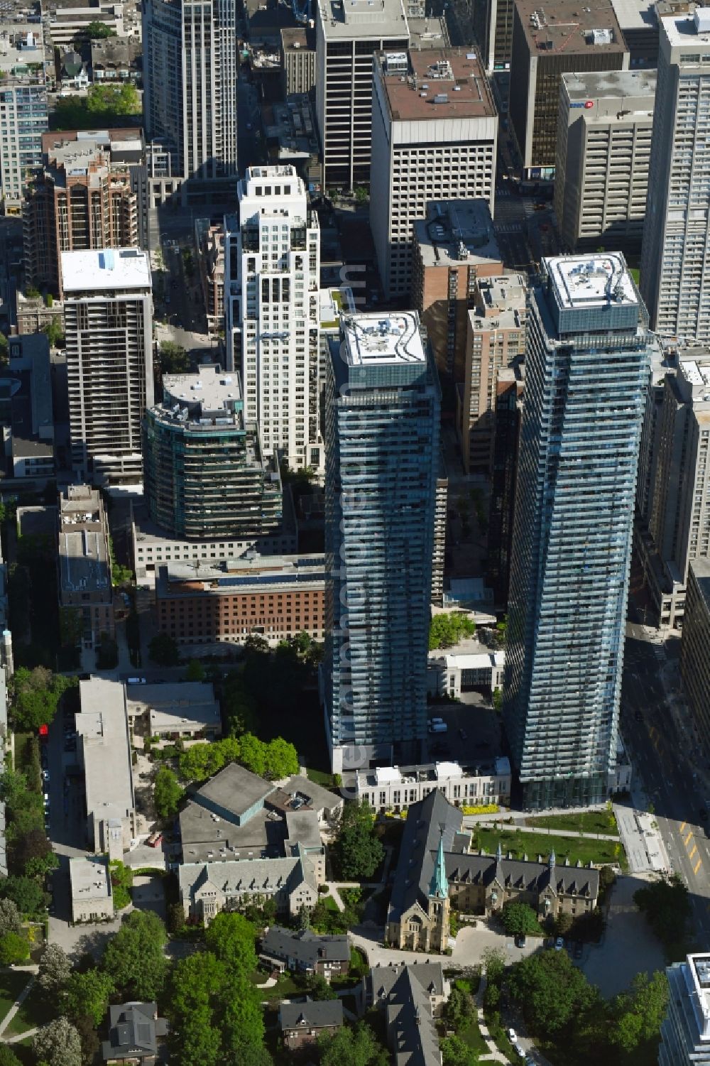 Aerial image Toronto - High-rise ensemble of Bay Street in the district Yorkville in Toronto in Ontario, Canada