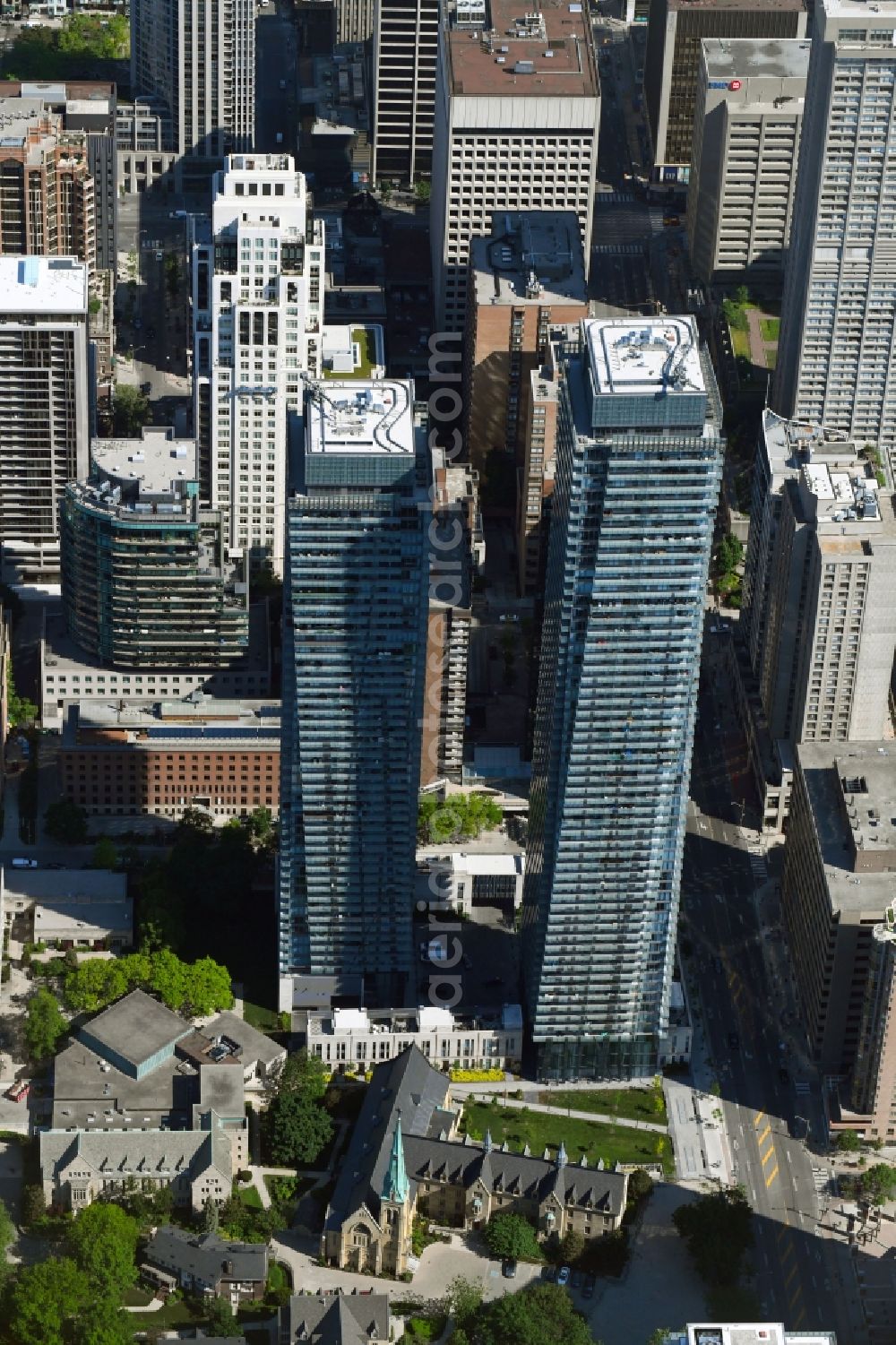 Toronto from above - High-rise ensemble of Bay Street in the district Yorkville in Toronto in Ontario, Canada