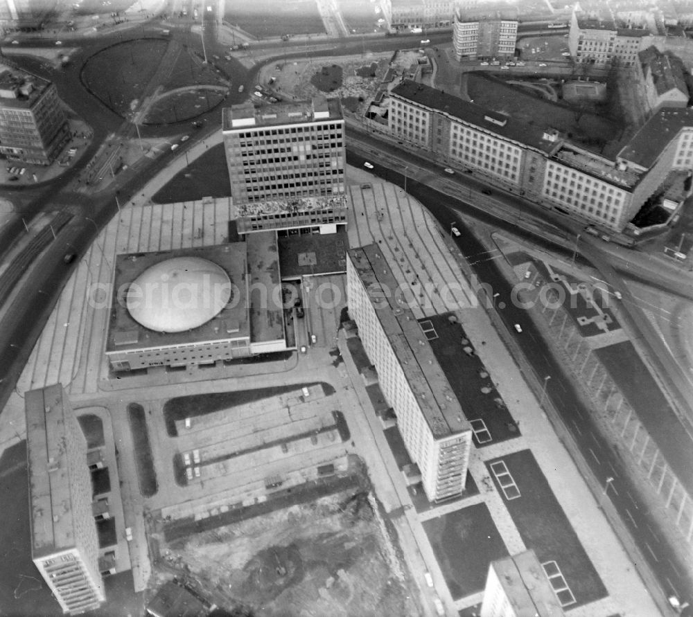 Berlin from above - High-rise ensemble of Haus of Lehrers and Kongresshalle on Alexanderstrasse in the district Mitte in Berlin, Germany