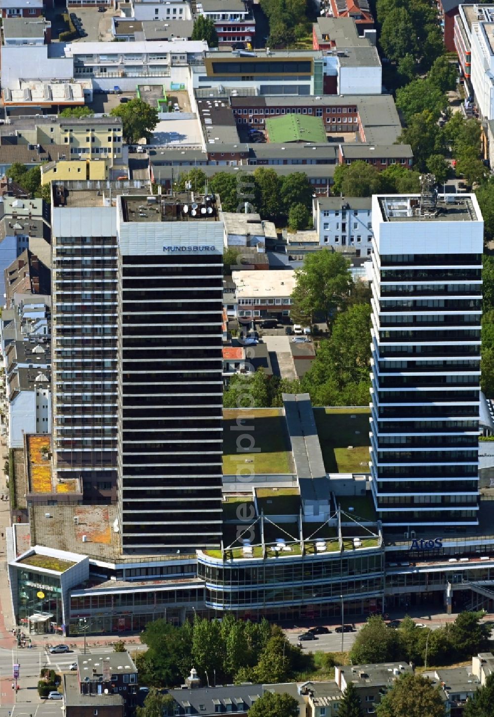 Hamburg from above - High-rise ensemble of Mundsburg in the district Barmbek-Sued in Hamburg, Germany