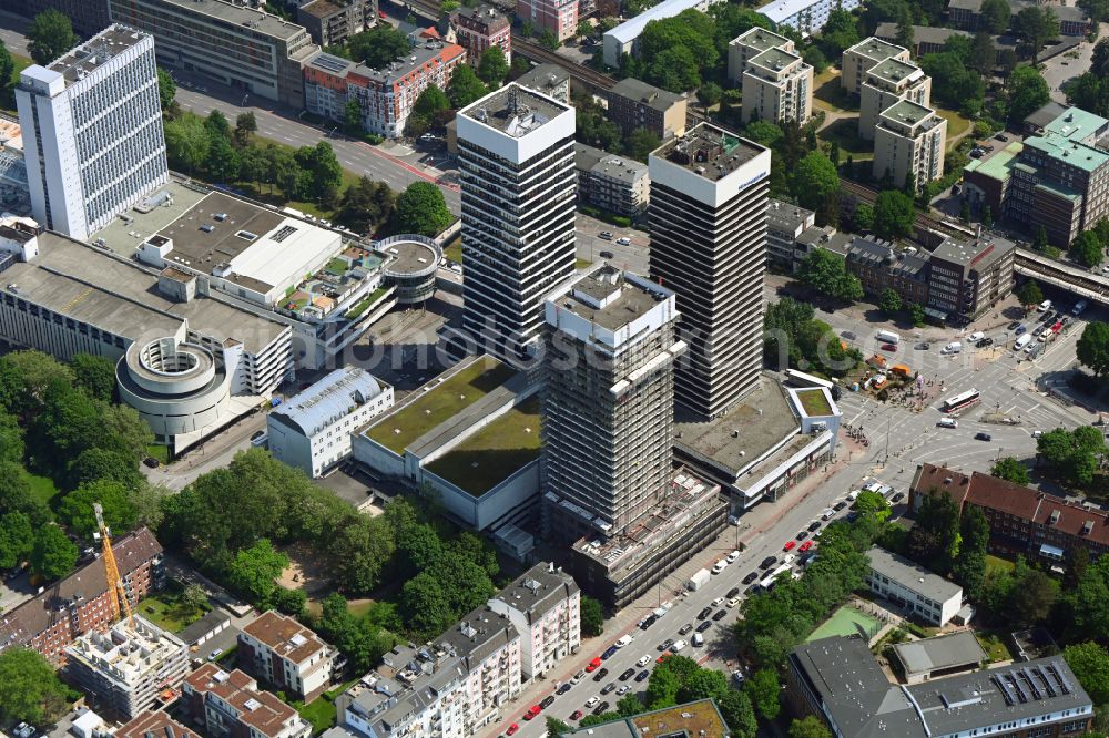 Aerial image Hamburg - High-rise ensemble of Mundsburg in the district Barmbek-Sued in Hamburg, Germany