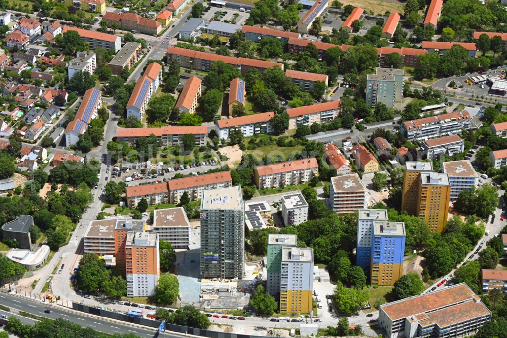 Erlangen from above - High-rise ensemble of Quartier Isarring on street Isarstrasse in the district Bruck in Erlangen in the state Bavaria, Germany