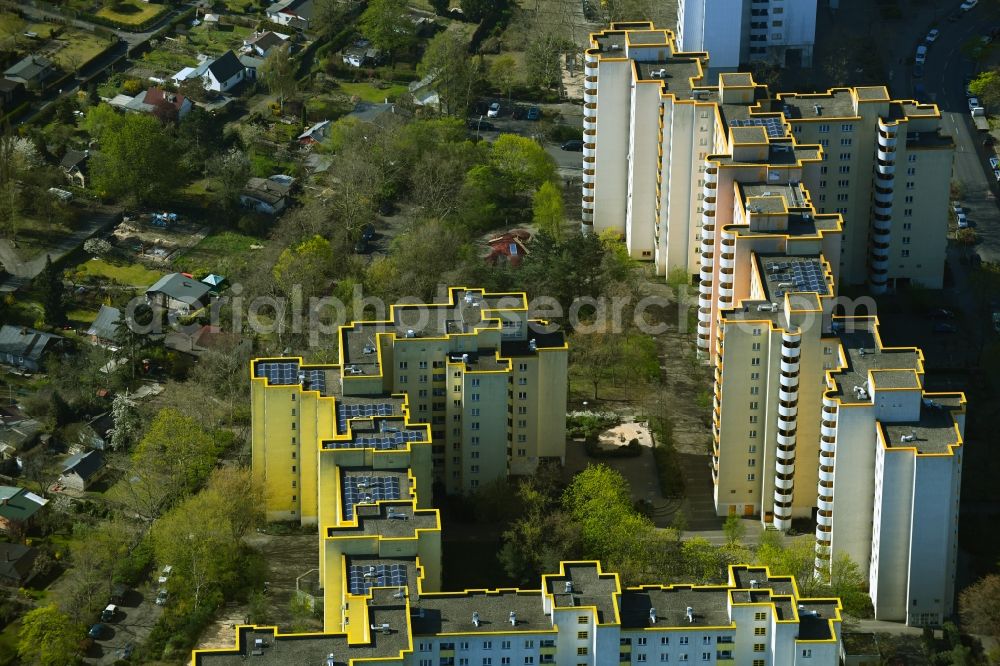 Berlin from the bird's eye view: High-rise ensemble of a prefabricated housing estate on Blasewitzer Ring in the Wilhelmstadt district in Berlin, Germany