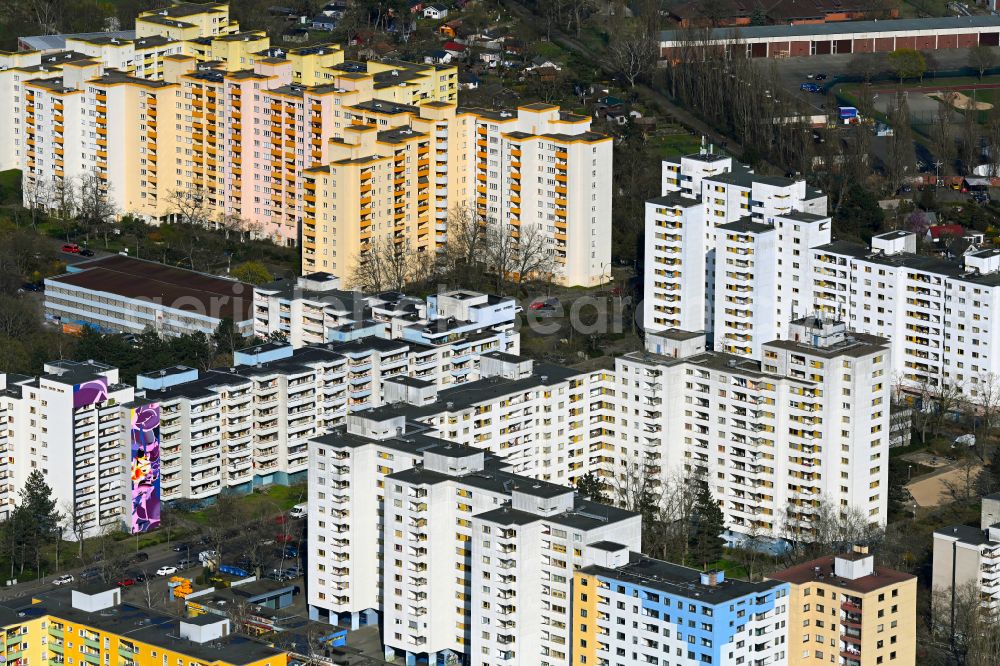Berlin from above - High-rise ensemble of a prefabricated housing estate on Blasewitzer Ring in the Wilhelmstadt district in Berlin, Germany