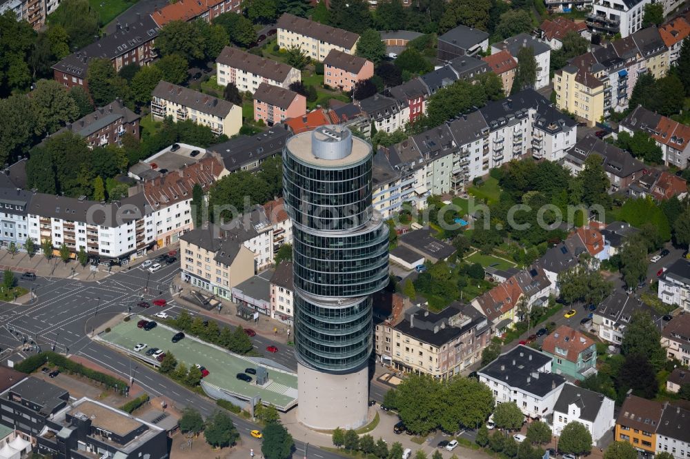 Aerial photograph Bochum - Skyscraper Exenterhouse - Exenterhaus on a former bunker at the University Street in Bochum, North Rhine-Westphalia, Germany