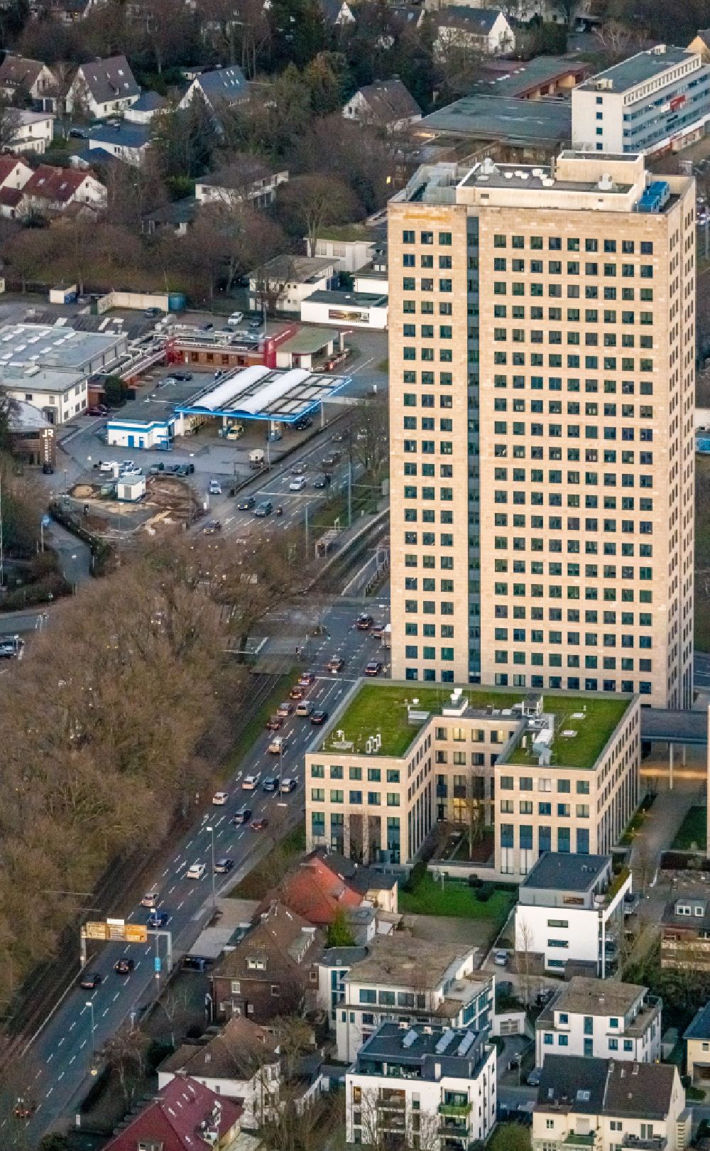 Aerial image Dortmund - High rise building of the Commerzbank in the Westfalentower in the district the city centre east in Dortmund in the federal state North Rhine-Westphalia