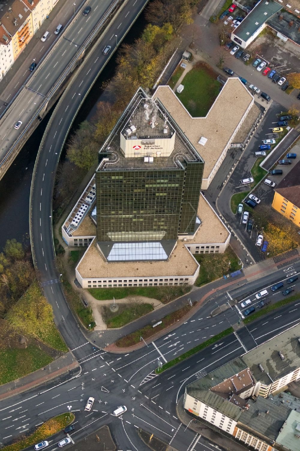 Hagen from the bird's eye view: High-rise building of the employment office of the Authority Employment Agency in Hagen in North Rhine-Westphalia