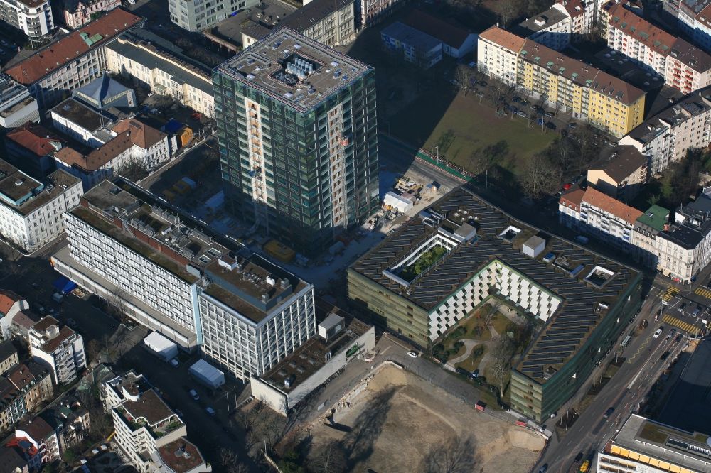 Aerial photograph Basel - High-rise building and Biocenter of the university Basel in the district Am Ring in Basel in Switzerland