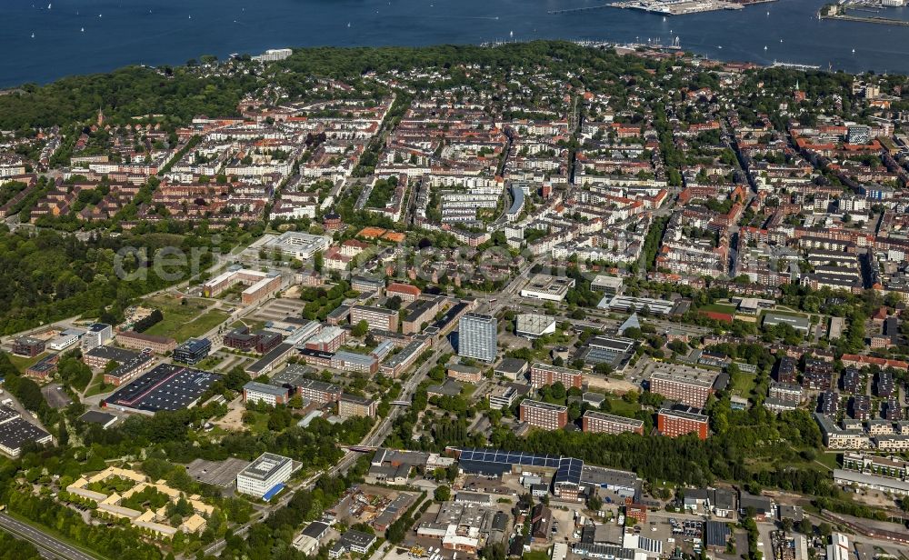 Kiel from the bird's eye view: High rise building the Christian - Albrecht - university in Kiel in the federal state Schleswig-Holstein, Germany