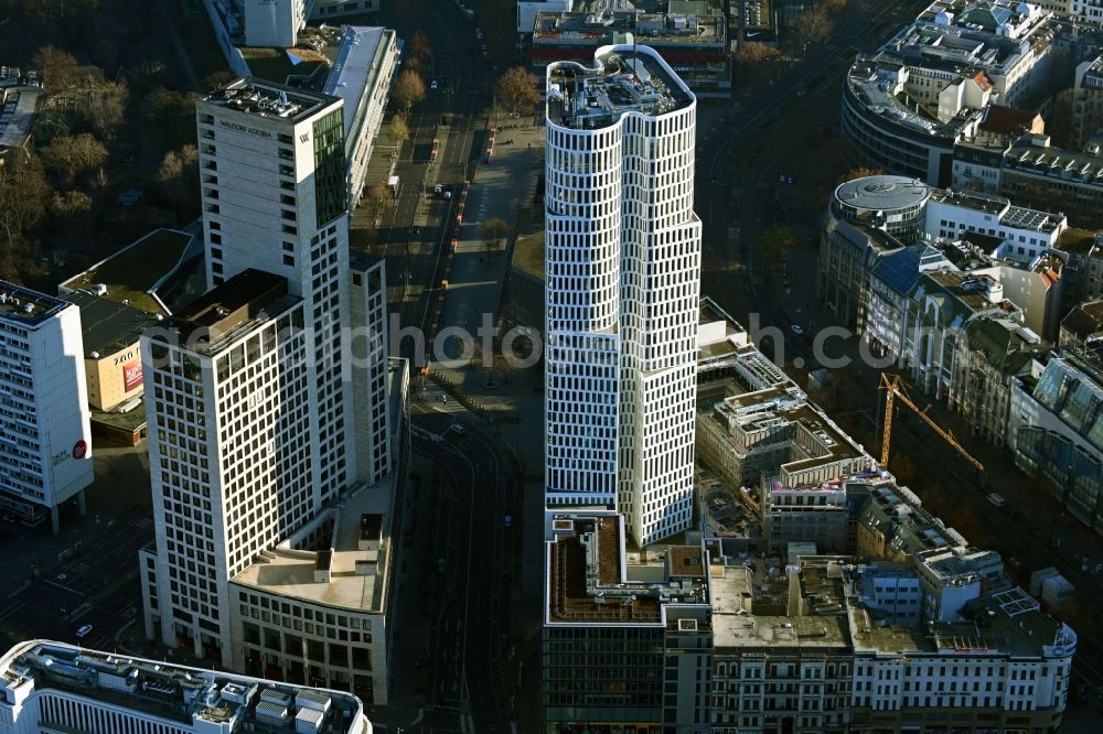 Aerial image Berlin - High-rise building of the hotel complex Hotel Motel One Berlin-Upper West on Kantstrasse in Berlin, Germany