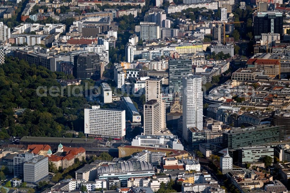 Berlin from the bird's eye view: High-rise building of the hotel complex Hotel Motel One Berlin-Upper West on Kantstrasse in Berlin, Germany