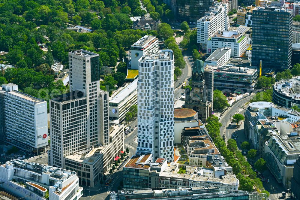 Aerial photograph Berlin - High-rise building of the hotel complex Hotel Motel One Berlin-Upper West on street Kantstrasse in the district Charlottenburg in Berlin, Germany