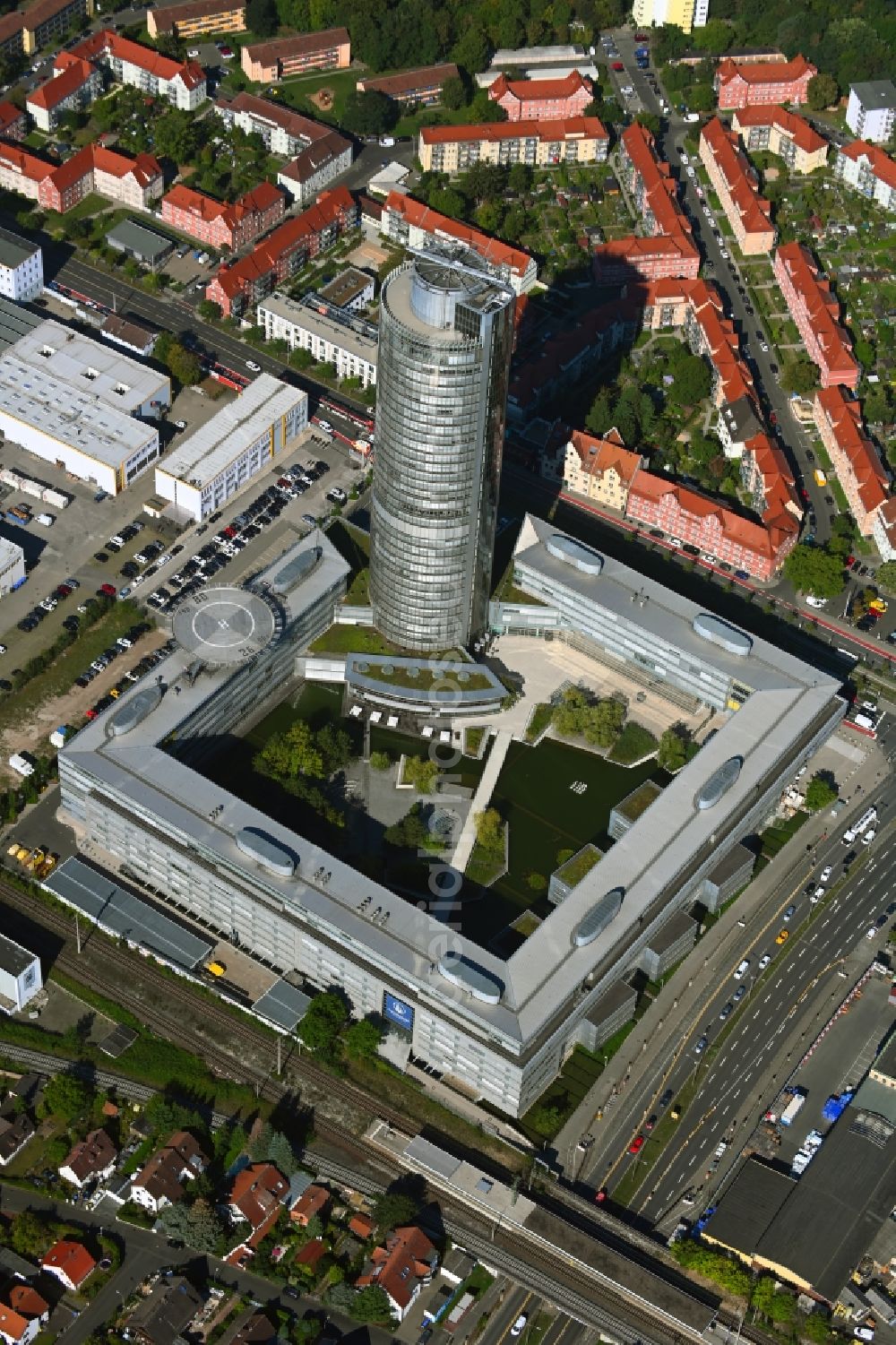 Aerial photograph Nürnberg - High-rise buildings Nuernberger Versicherungsgruppe on Ostendstrasse in Nuremberg in the state Bavaria