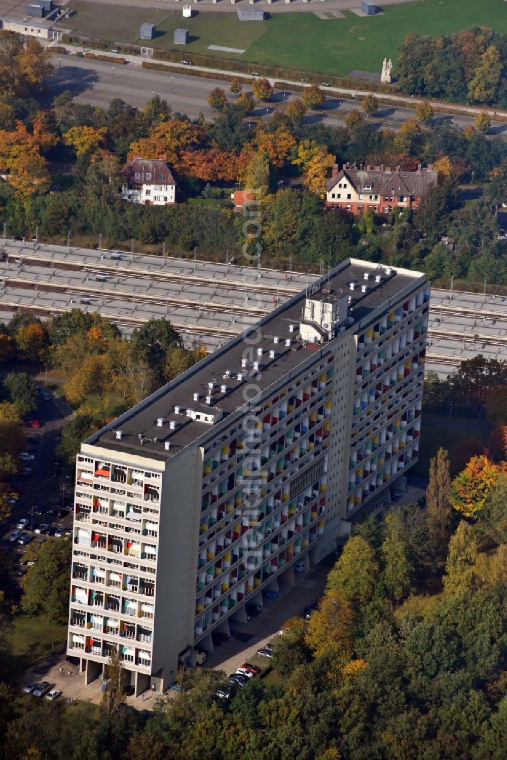 Aerial image Berlin - High-rise buildings corbusierhaus - Unite d'habitation in Berlin in Germany