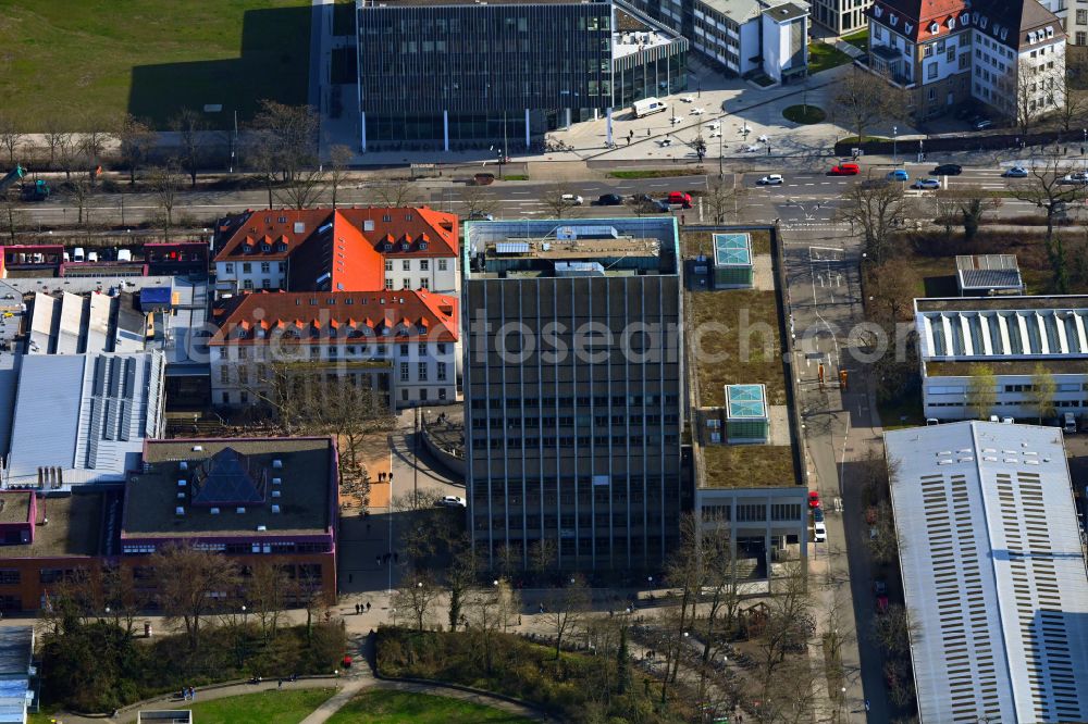 Karlsruhe from above - High-rise building of the university KIT Library on the street at the Forum in Karlsruhe in the state Baden-Wuerttemberg, Germany