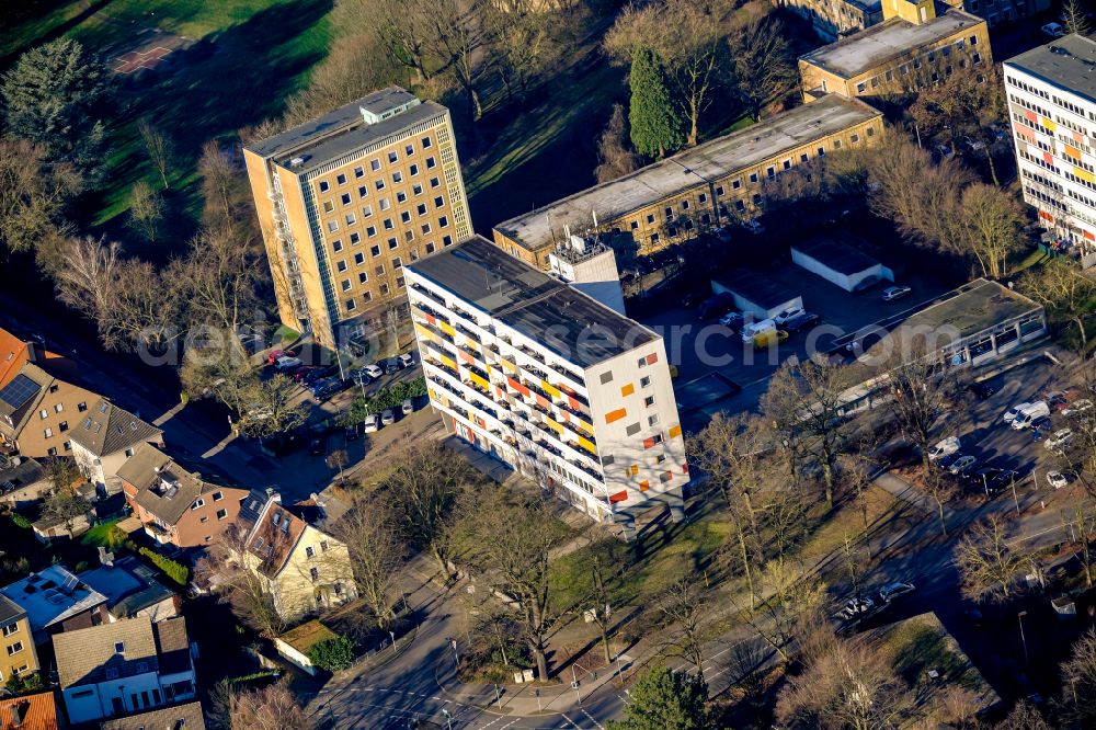 Aerial image Marl - High-rise building in the residential area Alt-Marl on street Barkhausstrasse in Marl at Ruhrgebiet in the state North Rhine-Westphalia, Germany