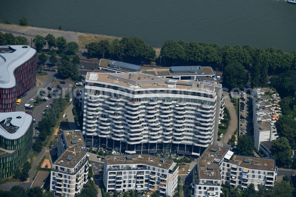 Köln from above - High-rise building in the residential area Flow Tower on Gustav-Heinemann-Ufer in the district Bayenthal in Cologne in the state North Rhine-Westphalia, Germany